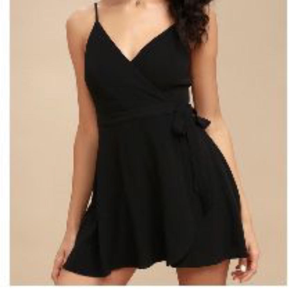 LULU’S Sexy Black Wrap Skort Dress